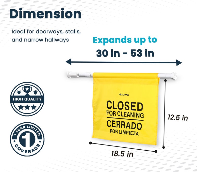 Alpine Restroom Closed for Cleaning Sign - Caution Door Barricade Signs, English & Spanish Yellow Safety Hanging Sign for Commercial Bathrooms Maintenance - Image 2